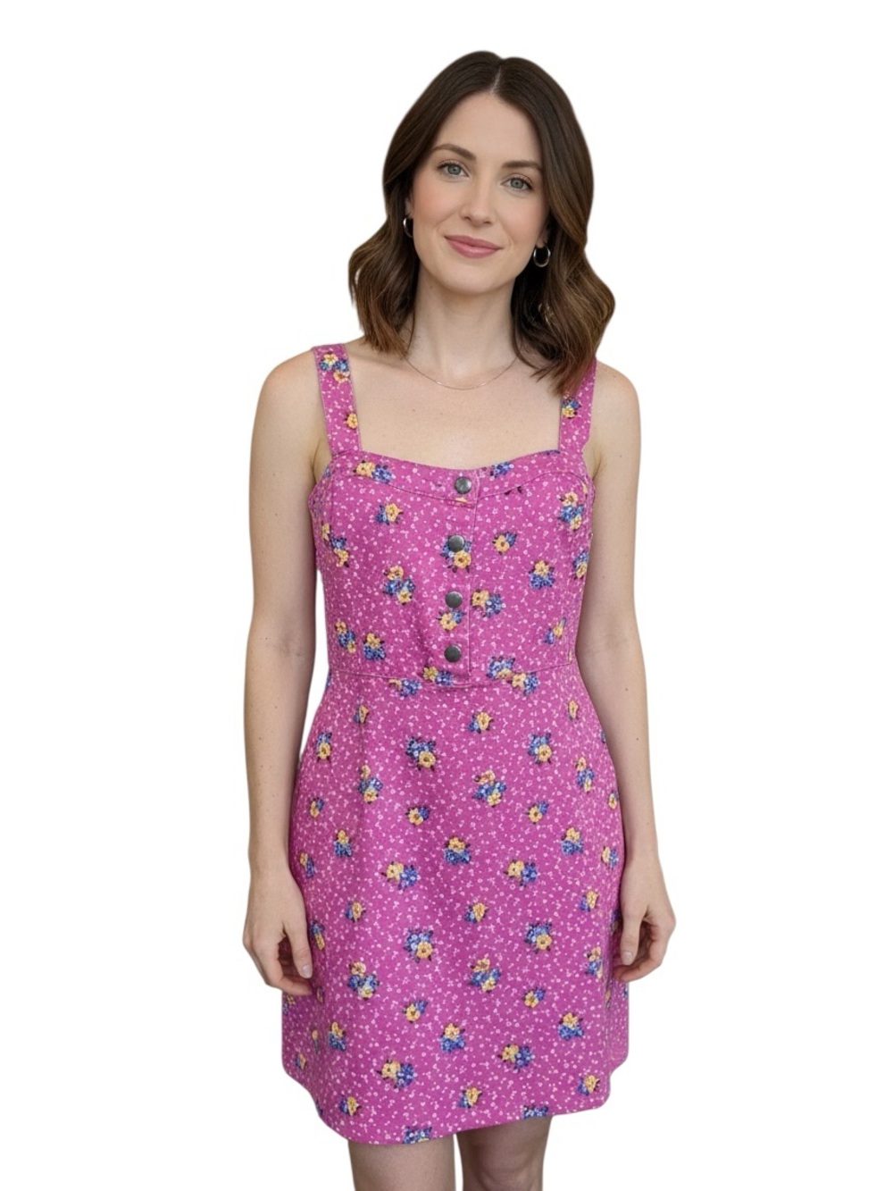 No Boundaries Bright Pink Floral Button Sundress Size L